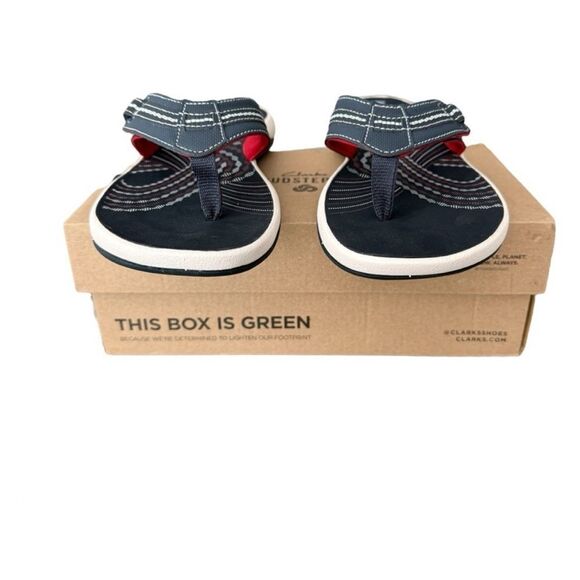 Clarks Cloudsteppers Sunmaze Tide Navy Sandals Flip Flops Red, White & Blue - Picture 2 of 9